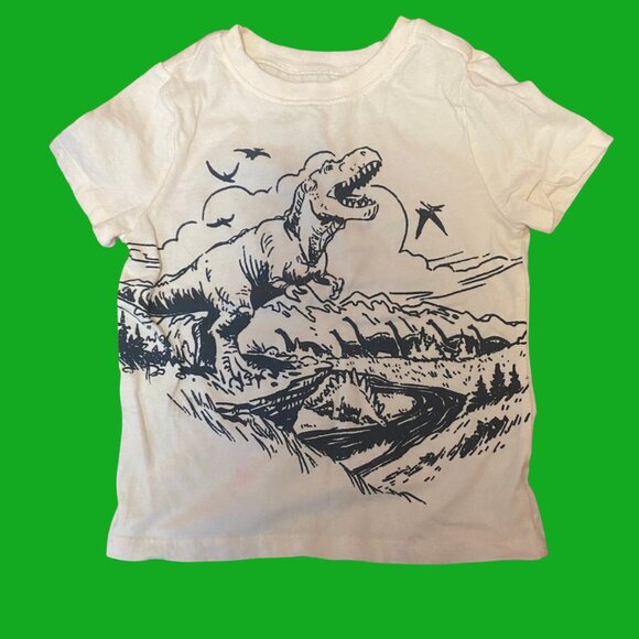 🦖 Old Navy Dino Graphic Tee | Toddler Boys 3T | Beige Short Sleeve T-Rex Shirt - Picture 2 of 6